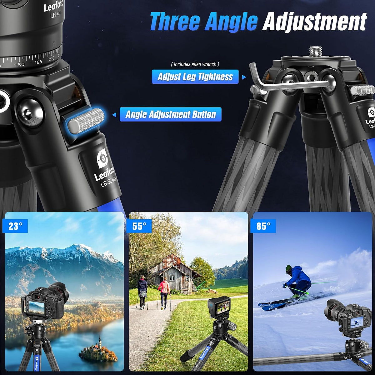 LEOFOTO 71" Carbon Fiber Travel Tripod with 360° Ball Head Set, 4 Leg Sections Lightweight Tripod with Center Column for DSLR Camera, Quick Release Plate, Max Load 15kg/33.07lb (LS Series)