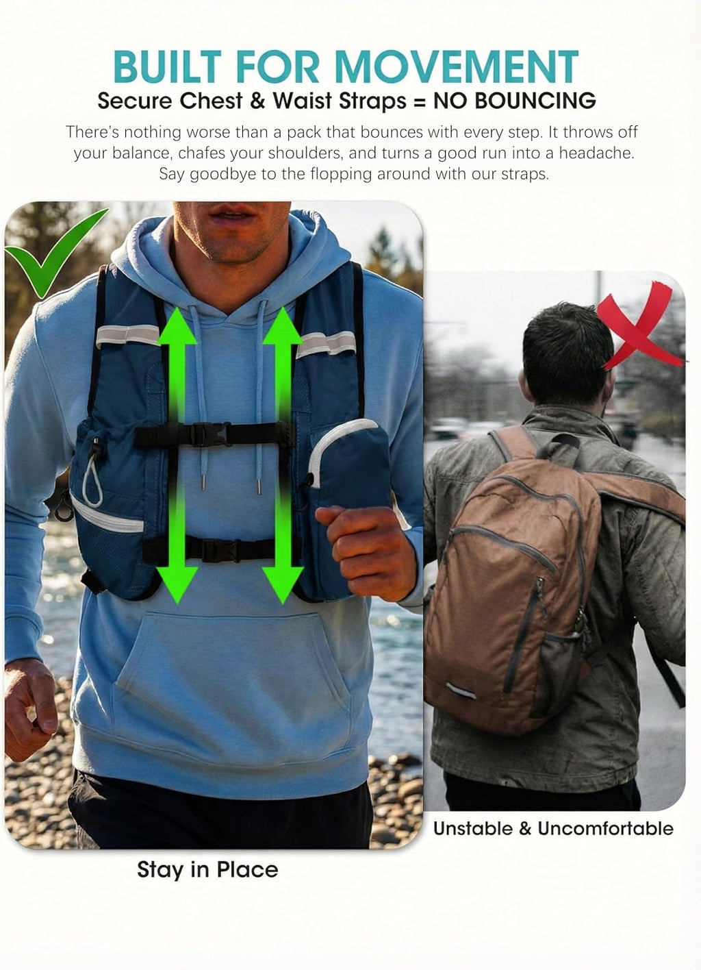 Foldable Small Hiking Backpack with 3 Strap Pockets – Lightweight 300D Spill-proof Daypack for Men Women – Packable Small Travel Backpack with Chest Strap & Trekking Pole Holder – Durable Outdoor Bag