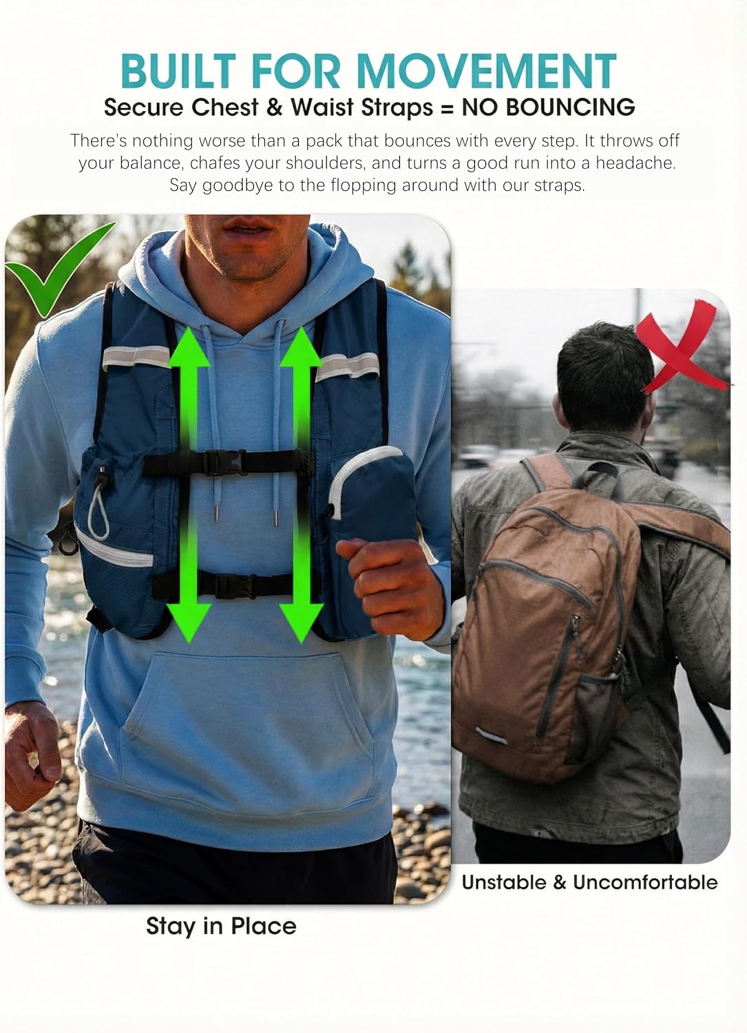 Foldable Small Hiking Backpack with 3 Strap Pockets – Lightweight 300D Spill-proof Daypack for Men Women – Packable Small Travel Backpack with Chest Strap & Trekking Pole Holder – Durable Outdoor Bag