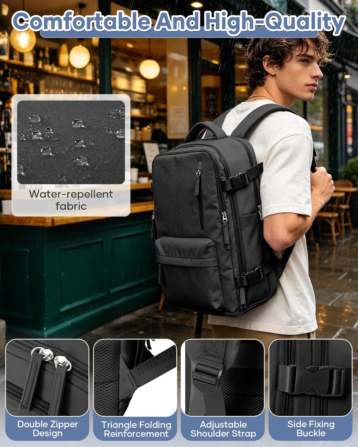 Large Travel Backpack Women Carry On Hiking Backpack Waterproof Outdoor Sports Casual Daypack Personal item Travel Bag Airplane Essentials Spirit Airline Flight Approved Shoes Compartment Men,Black