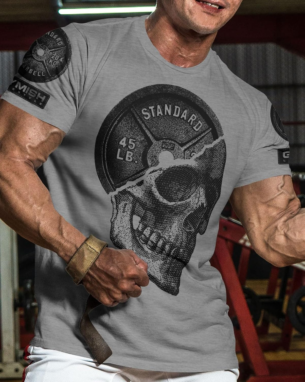 Gymish Lifestyle Skull Plate Gym Shirt, Work Out Deadlift Skull T-Shirt for Men
