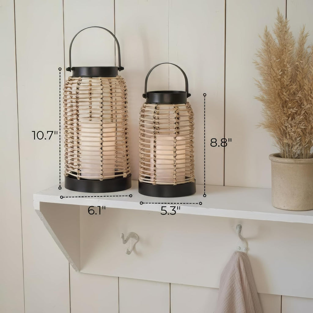 Natural Rattan Boho Lanterns - Handcrafted Chic Farmhouse Decor for Home
