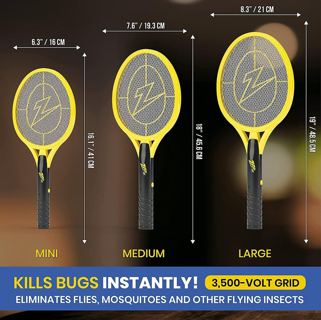 ZAP IT! Electric Fly Swatter Racket - 3,500 Volt Bug Zapper Racket - Battery-Powered Mosquito Zapper with 2 AA Batteries Included -Large-Yellow- Lightweight and Compact for Indoors or Outdoor