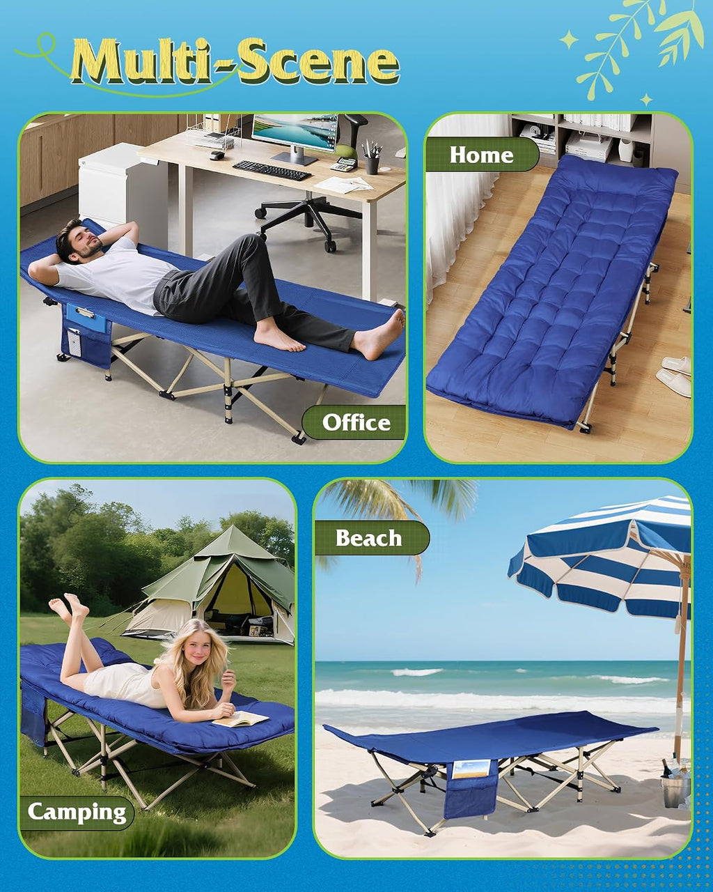 WLIVE 1200D Oxford Camping Cots with Washable Mattress for Adults