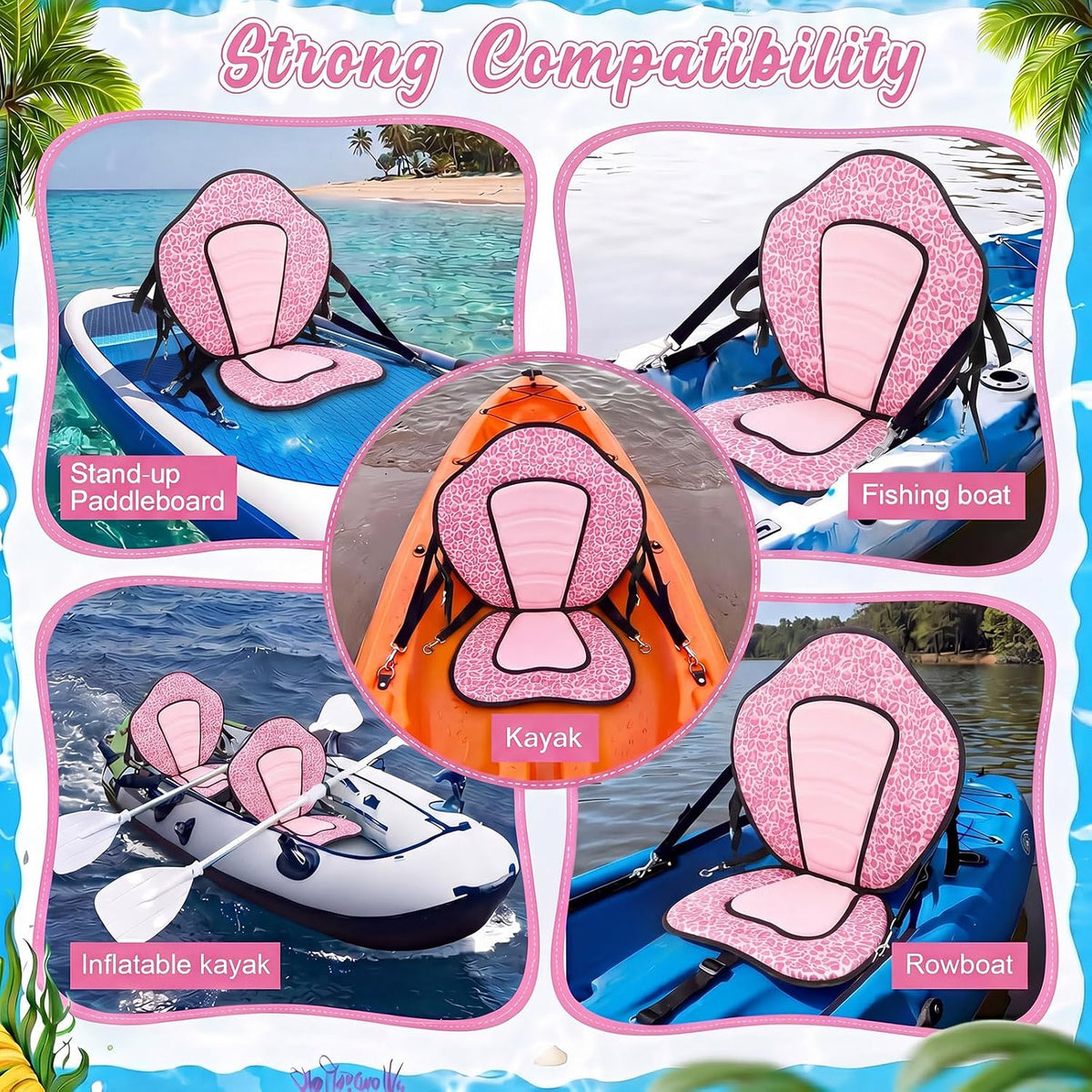 Vinsot 2 Set Kayak Paddle Board Seat Back Support,Pink Leopard