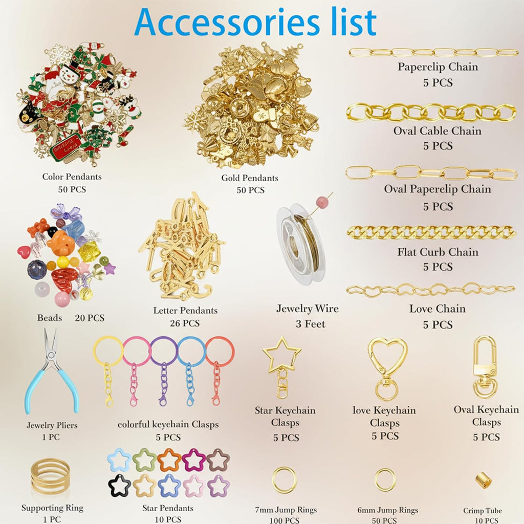 ValorTiger DIYJewelry Making Set 364 Pieces – Includes 156 Charms, 150 Jump Rings, 25 Extender Chains, 20 Keychains, 10 Crimp Tubes, 3-Inch Beading Wire, Support Ring & Jewelry Pliers(for Parents)