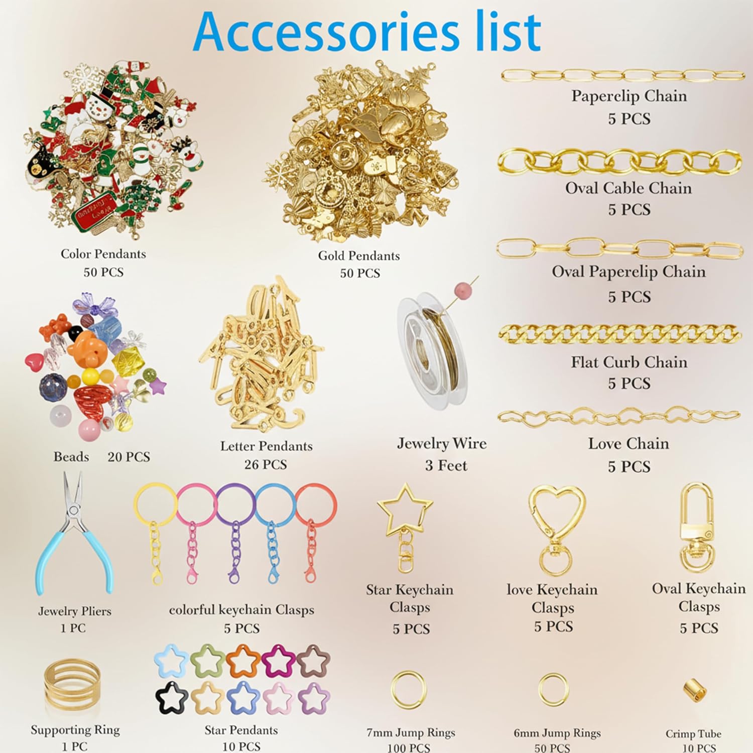 ValorTiger DIYJewelry Making Set 364 Pieces – Includes 156 Charms, 150 Jump Rings, 25 Extender Chains, 20 Keychains, 10 Crimp Tubes, 3-Inch Beading Wire, Support Ring & Jewelry Pliers(for Parents)