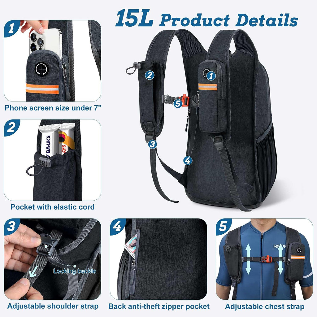 BECOJADDE 15L Small Hiking Backpack for Men Women Foldable Packable Back Pack Ultralight Hiking Daypack for Travel Camping Outdoor, Black