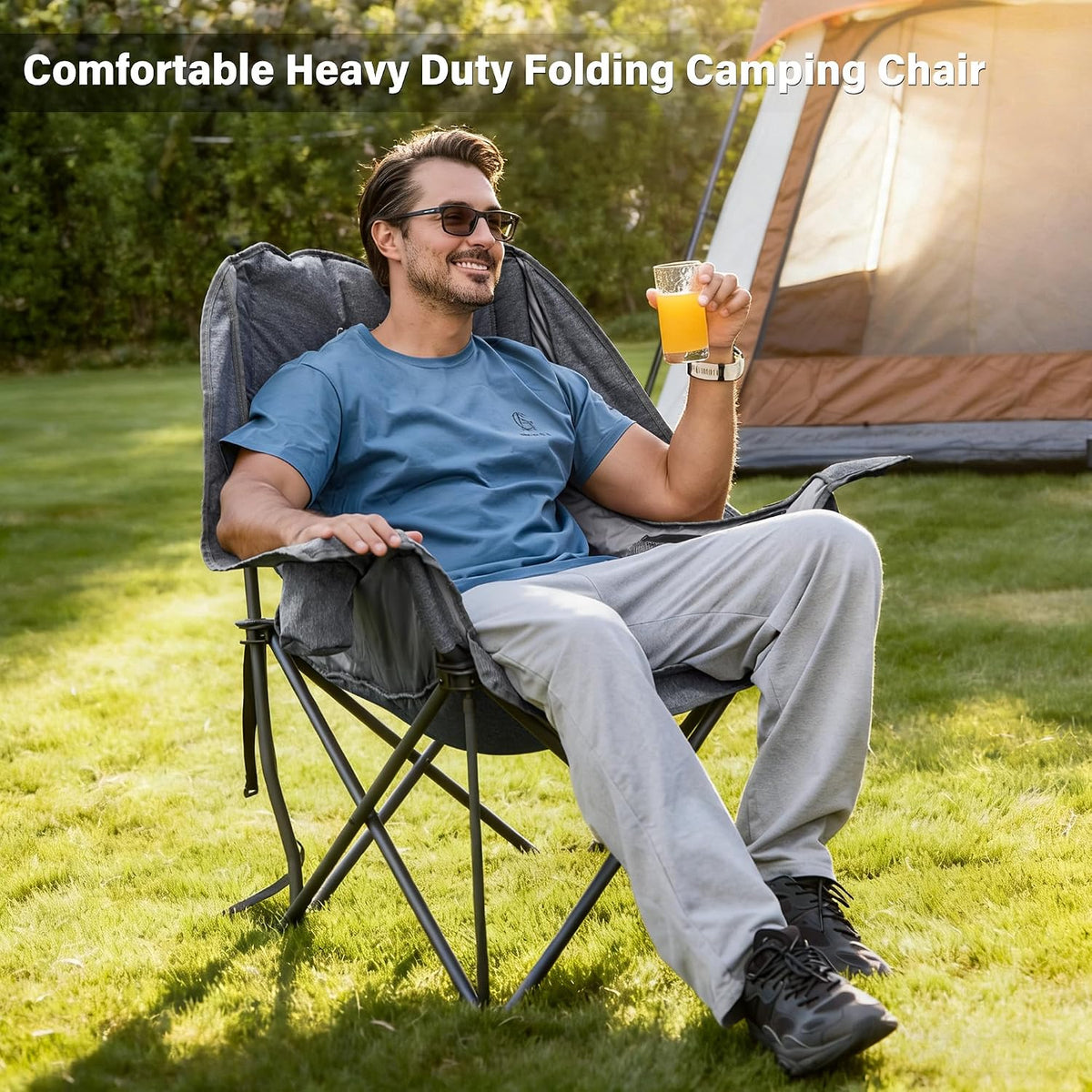 Oversized Camping Chairs with Cup Holder 500LBS,Grey