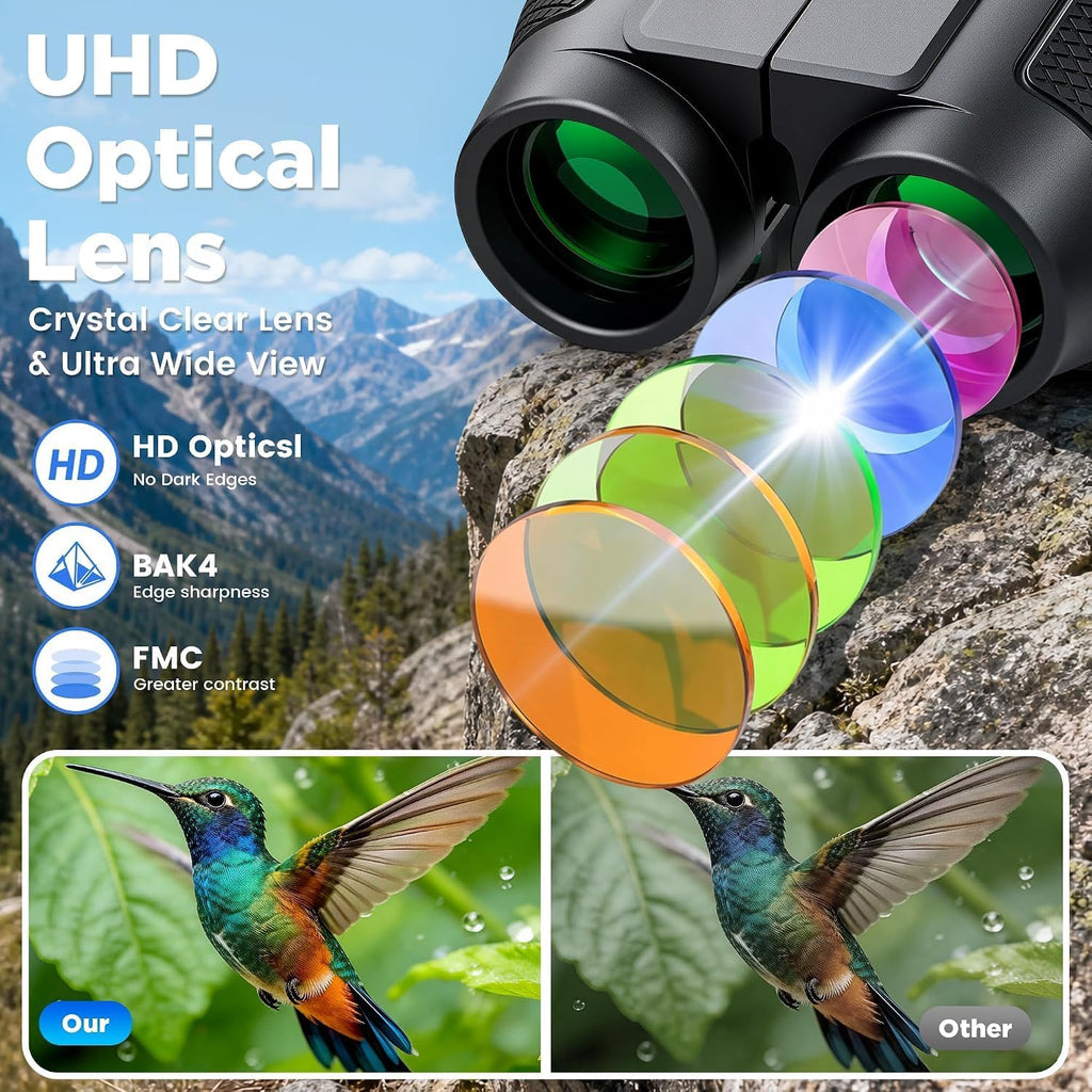 10x25 Compact Binoculars for Adults and Kids High Powered