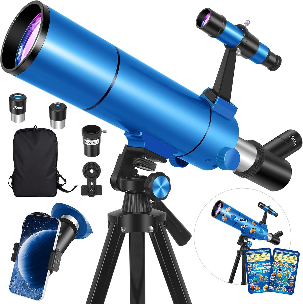 Telescope for Adults High Powered, 90mm Aperture 550mm Portable Refractor Telescope for Kids & Astronomy Beginners, Professional Telescopes with Tripod, Phone Adapter, Moon Filter, Carry Bag