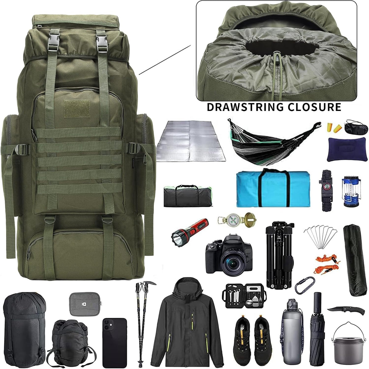 Hiking Backpack for Men 70L/100L Camping Backpack Military Rucksack Molle 3 Days Assault Pack for Climbing