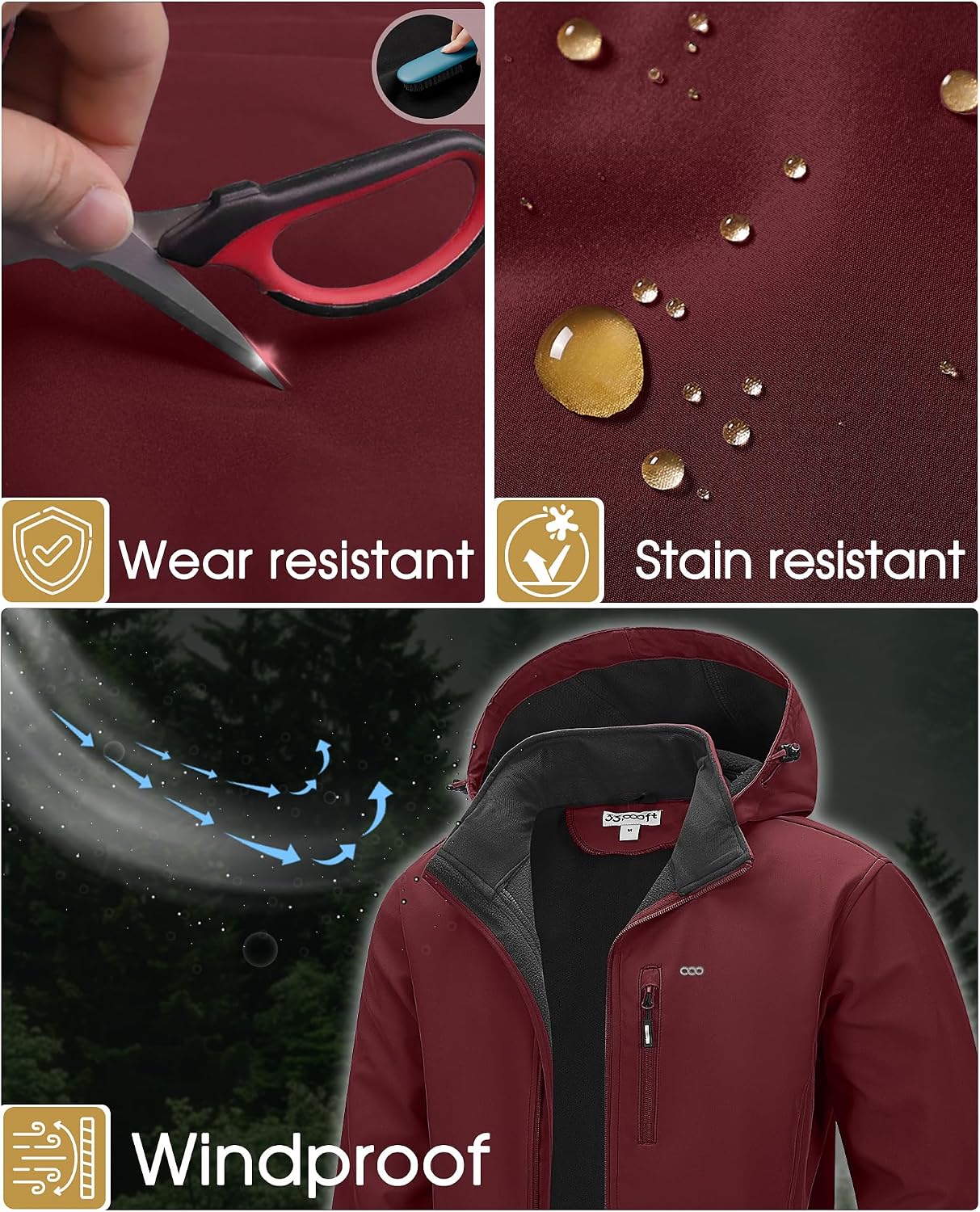 33,000ft Men's Hooded Softshell Jacket Waterproof Fleece Windbreaker Jacket