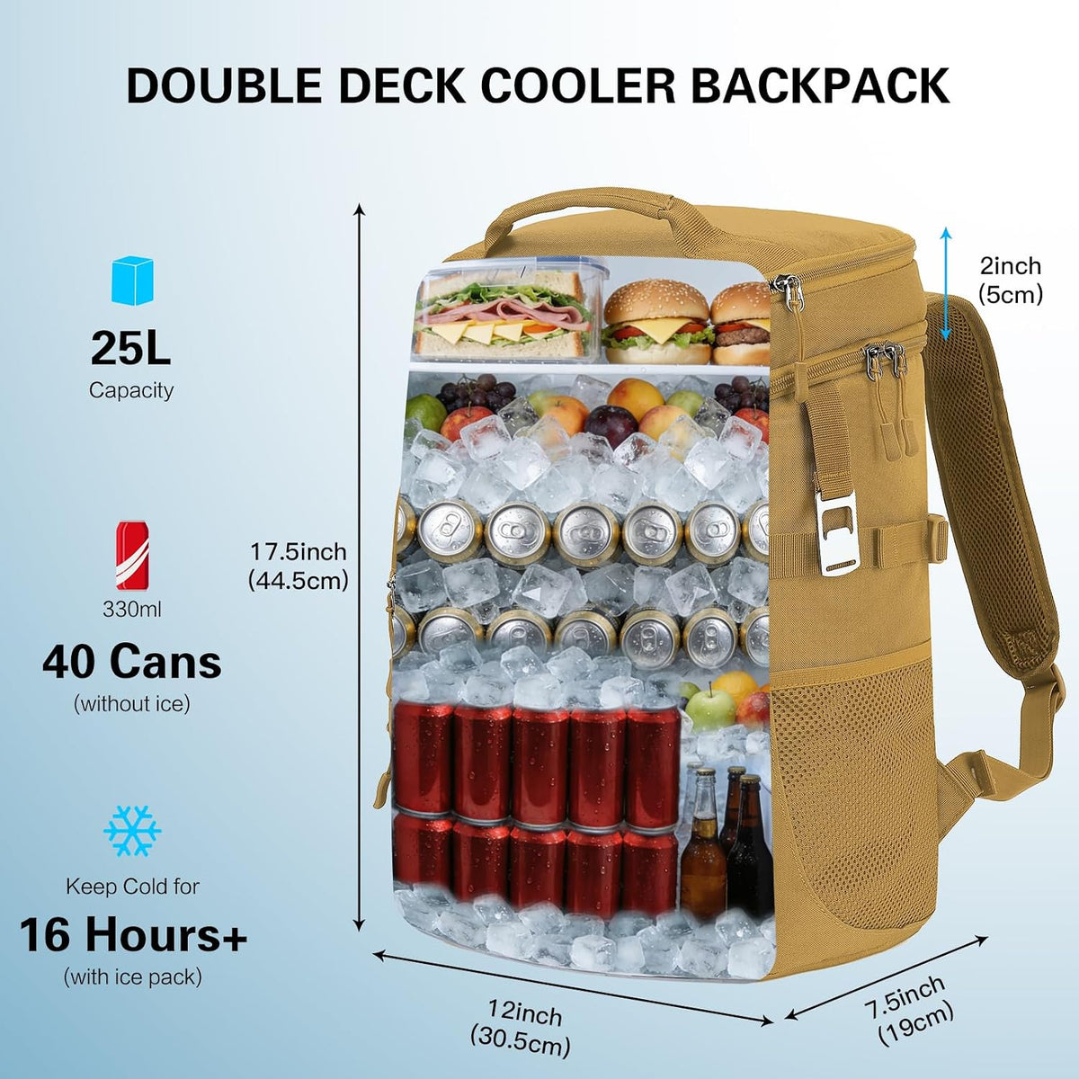 25L Tactical Cooler Backpack for Men, 40 Cans Double Deck Soft Cooler Bag