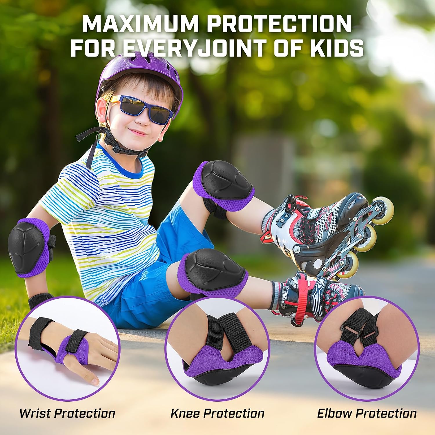 WayEee 6PCS Kids Protective Gear Set Knee Pads Elbow Pads Wrist Guards/3-14