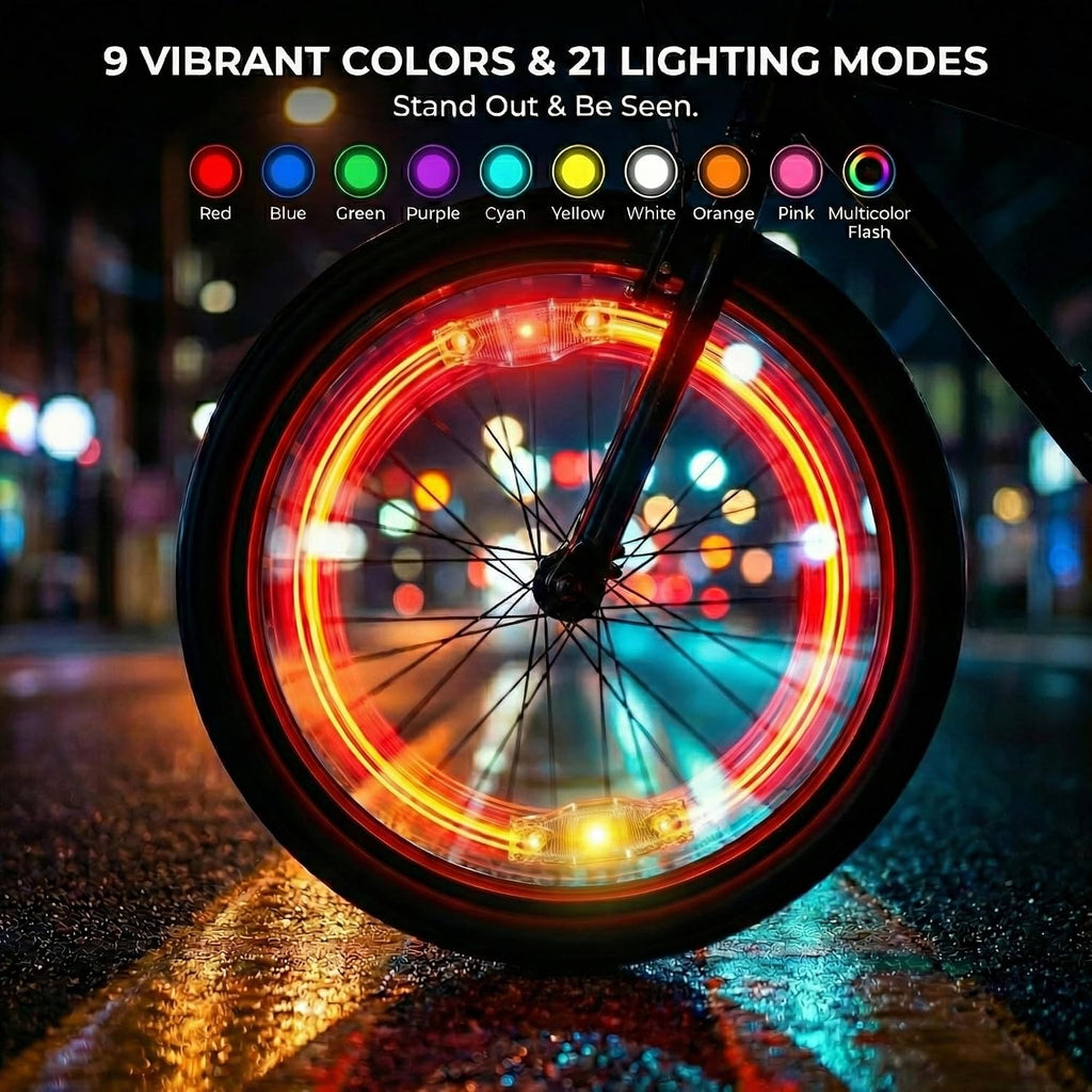HANZE LED Bike Wheel Lights Reflectors, 9-Color 21 Lighting Modes