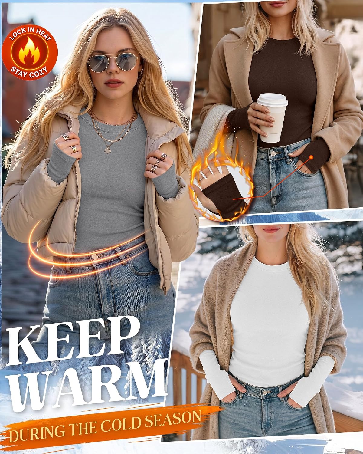 Neer 4 Pack Women's Thermal Fleece Lined Shirts Warm Base Layer