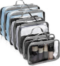 Hillban 6 Pcs Large Clear Packing Cubes for Travel, 3 Sizes PVC Bags, Gray