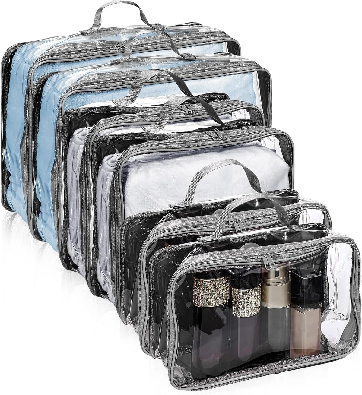 Hillban 6 Pcs Large Clear Packing Cubes for Travel, 3 Sizes PVC Bags, Pink