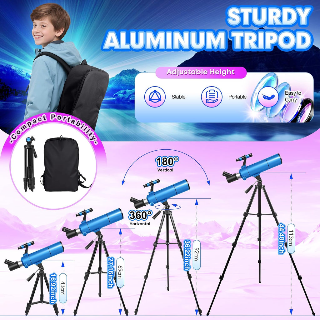 Telescope for Adults & Kids, 80mm Aperture 500mm (20X-150X) Professional Refractor Telescope for Astronomy Beginners, Portable Travel Telescopes with Tripod Phone Adapter, Stickers, Backpack
