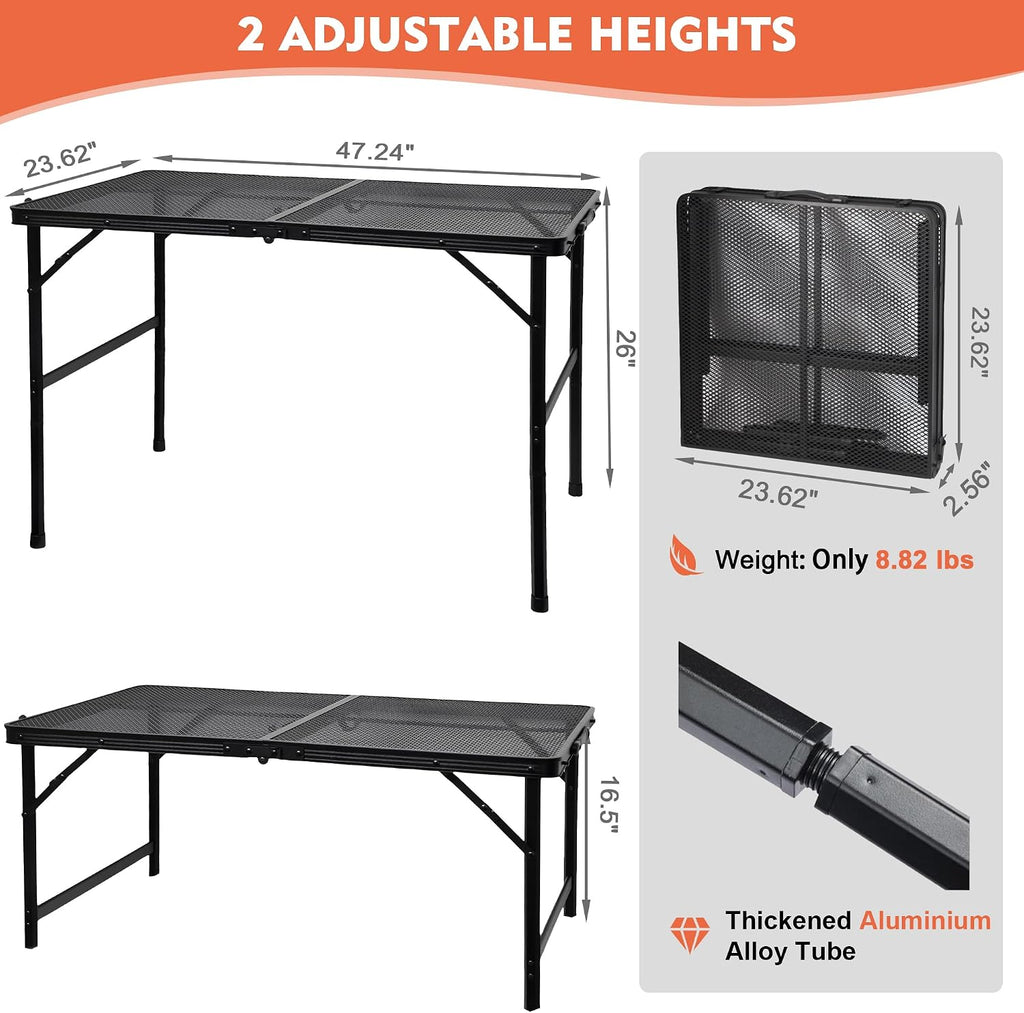 GREGIN Folding Camping Grill Table, Outdoor Metal Table. Foldable, Portable