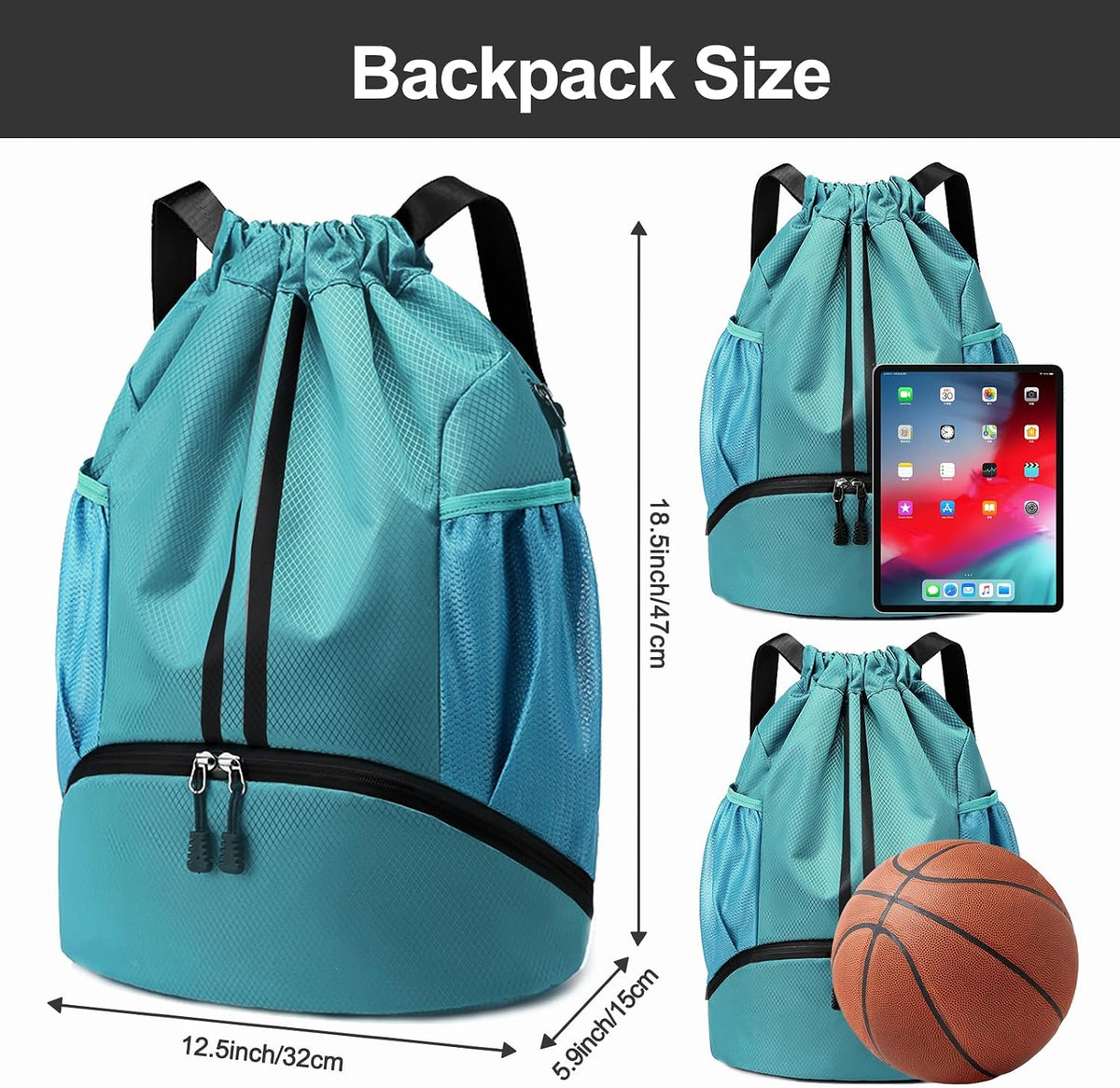Hoedia Sports Drawstring Backpack - Swim Gym Bag for Women and Men