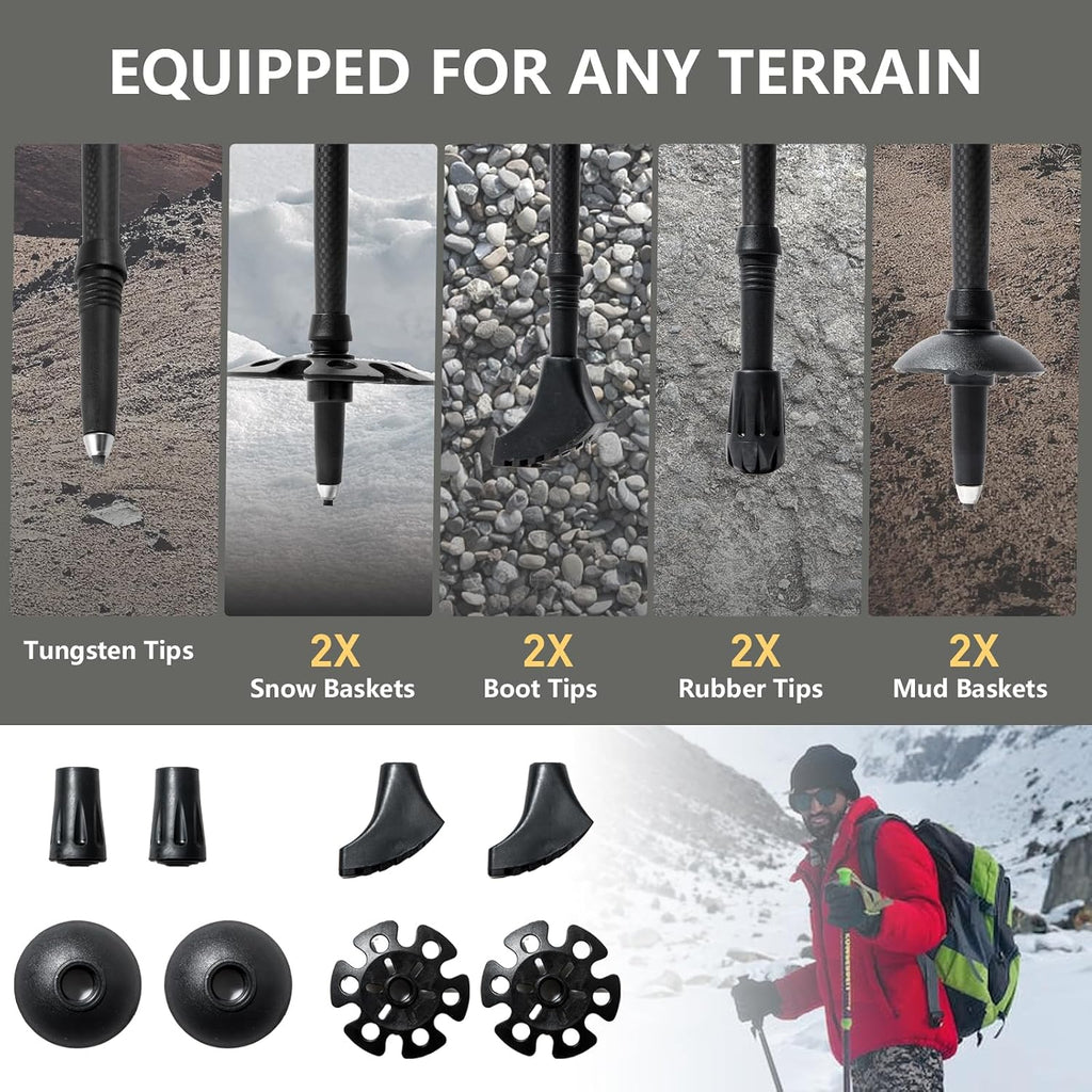 BISINNA Carbon Fiber Trekking Poles Collapsible Hiking Poles 2PC