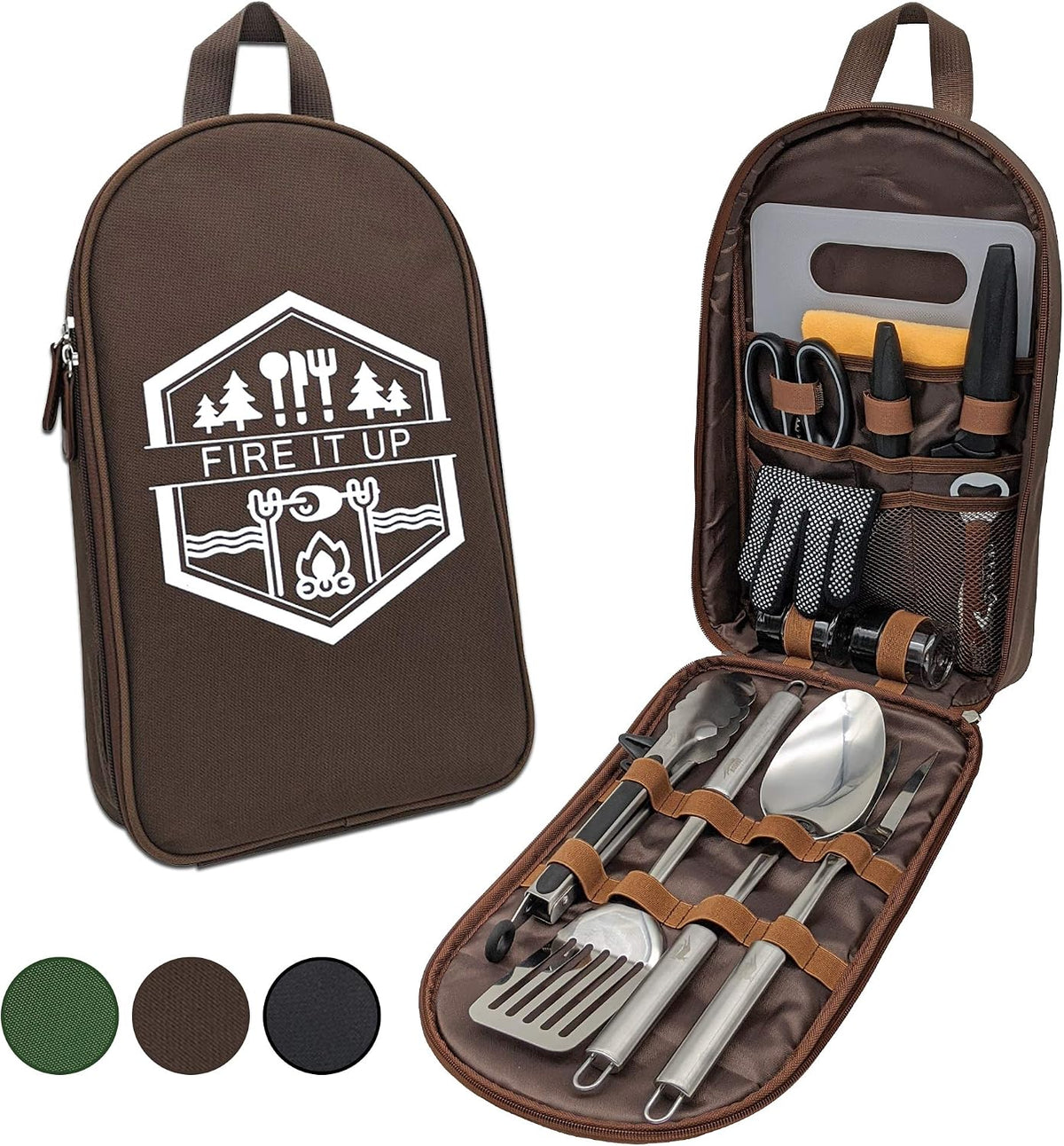 BOMKI Grilling and Camping Cooking Utensils Set for The Outdoors BBQ - Camping Utensil Set Kitchen Set Cookware Accessories Glamping Essentials Camp Stuff Camp Cooking Set (Black Pro)