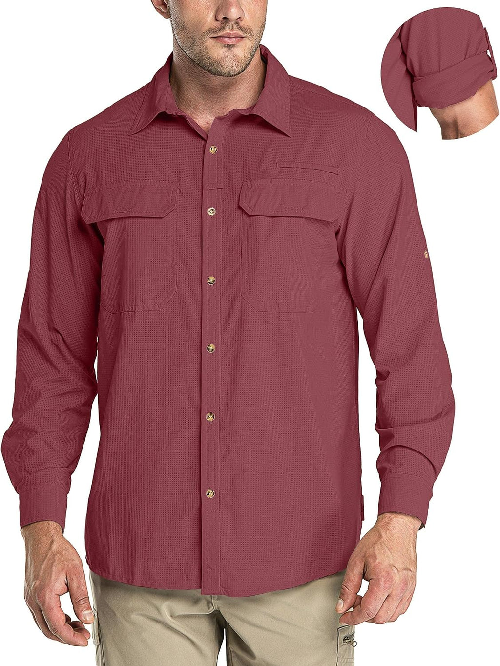 33,000ft Men's Long Sleeve Sun Protection Shirt UPF 50+ UV Quick Dry Cooling Fishing Shirts for Travel Safari Camping Hiking