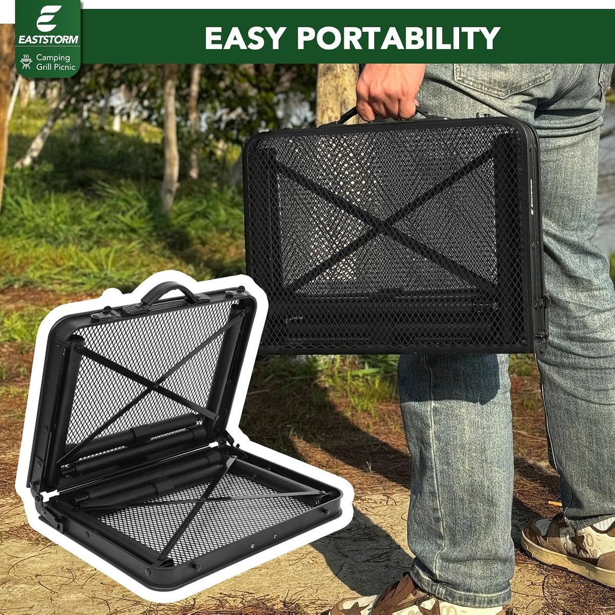 E EASTSTORM 2 Ft Folding Grill Camping Table with Mesh Bag,Small