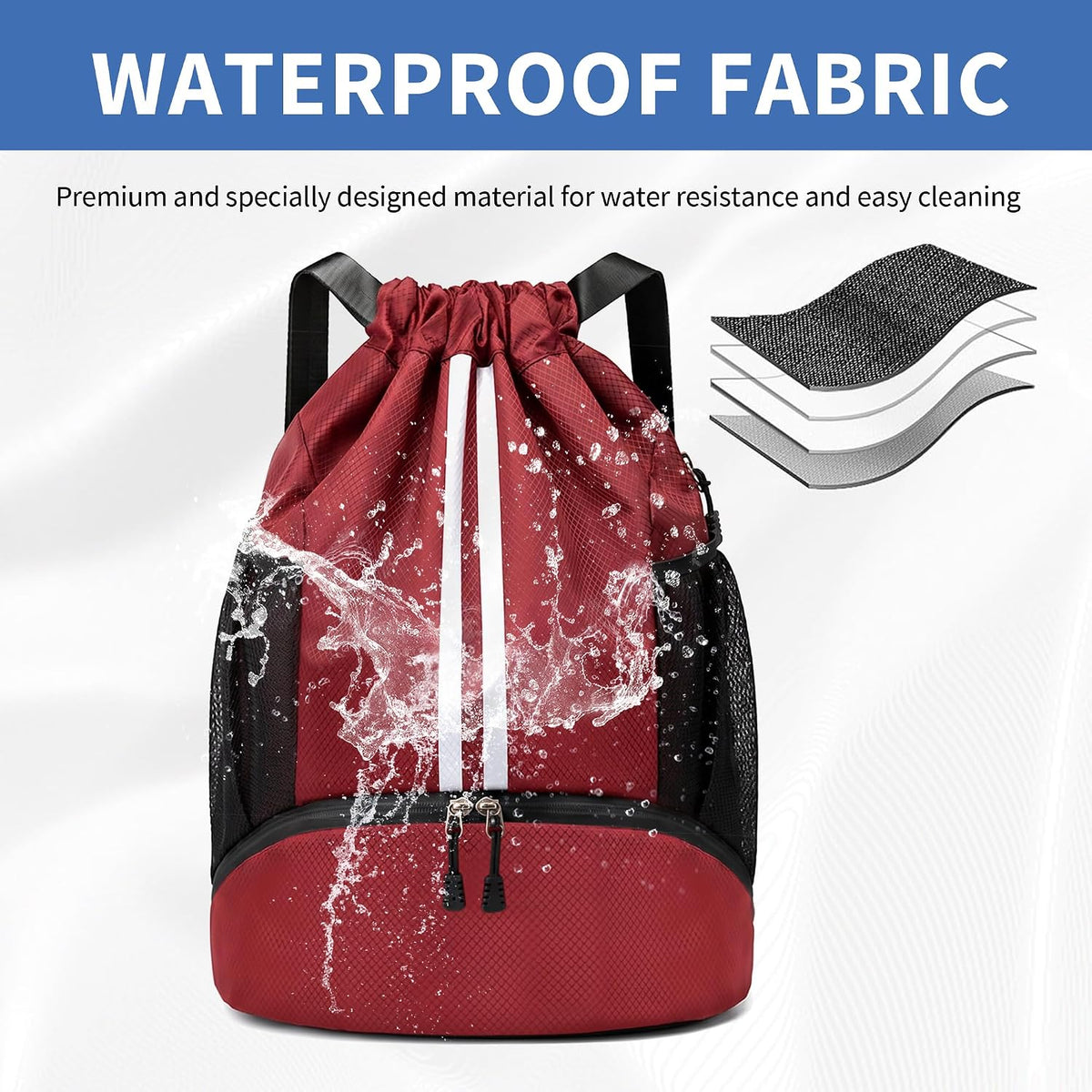 JELUTAR Drawstring Backpack Gym Bag with Shoes Compartment, Burgundy