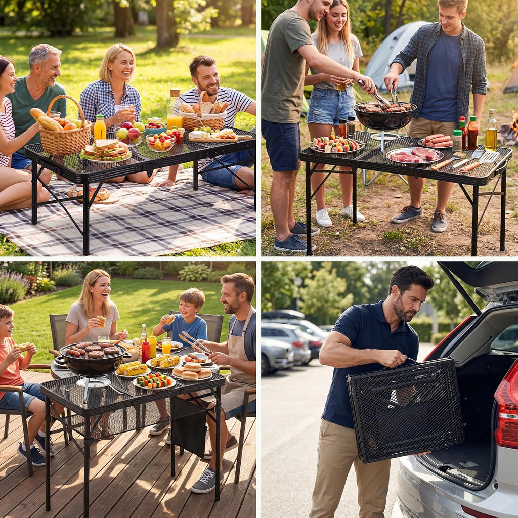Folding Grill Table, 34 x 16 in Portable Camping Table for Picnic