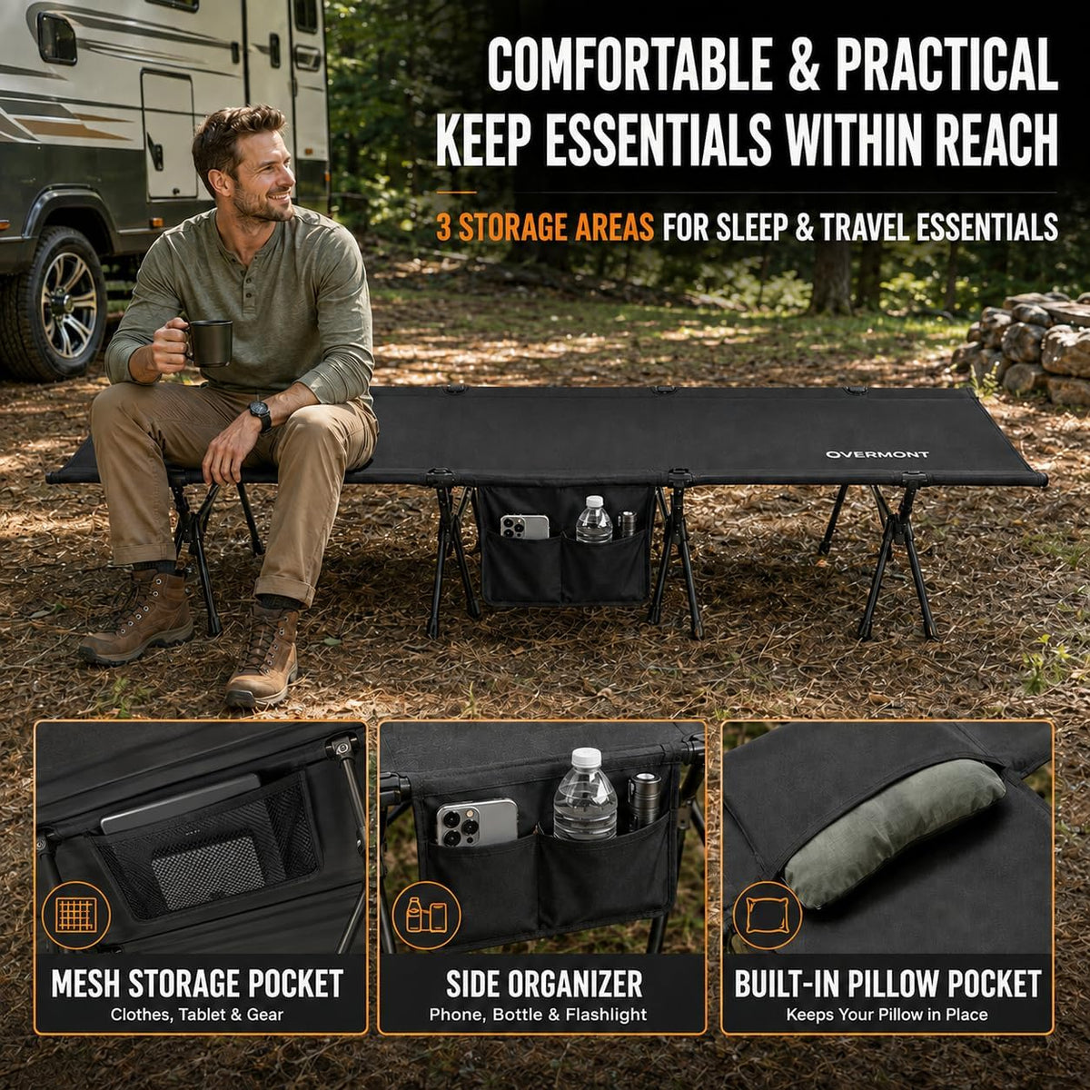 Overmont Portable Camping Cot for Adults - 7075 Aluminum Height Adjustable