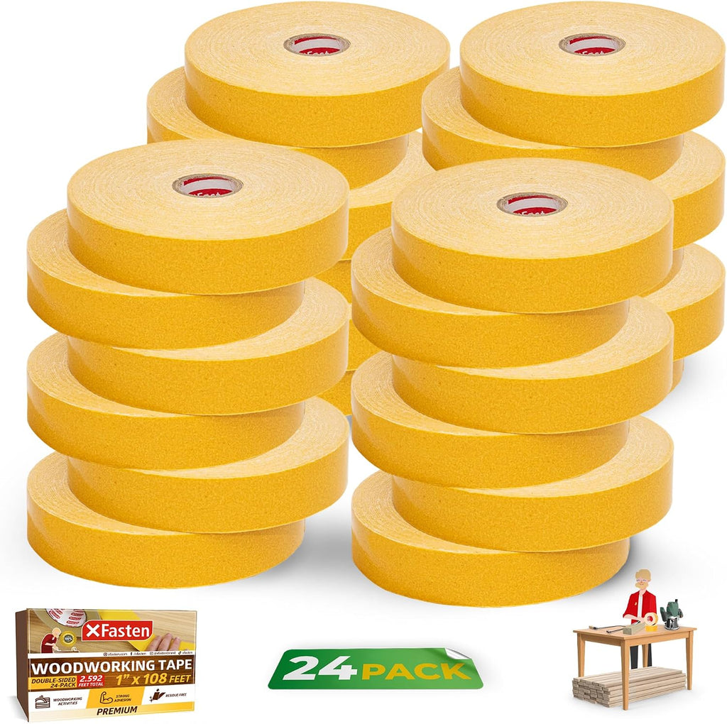 XFasten Bulk Double Sided Woodworking Tape 1-inch 1,296-Feet Total (12-Pack) Residue-Free Woodworking Tool for CNC Routing Machine, Removable Double Sided Tape for Woodworking Router Template