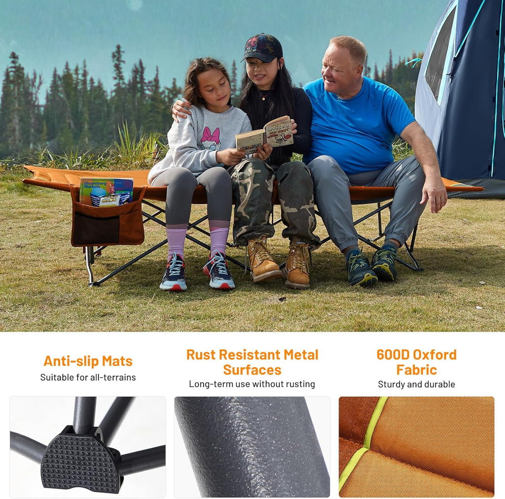Timber Ridge Extra Wide Heavy Duty Camping Cot for Adult, Easy Set Up Oversized Sleeping Cot with Carry Bag for Camping, Travel and Outdoors, Support up to 450lbs, Orange, 2 Pack