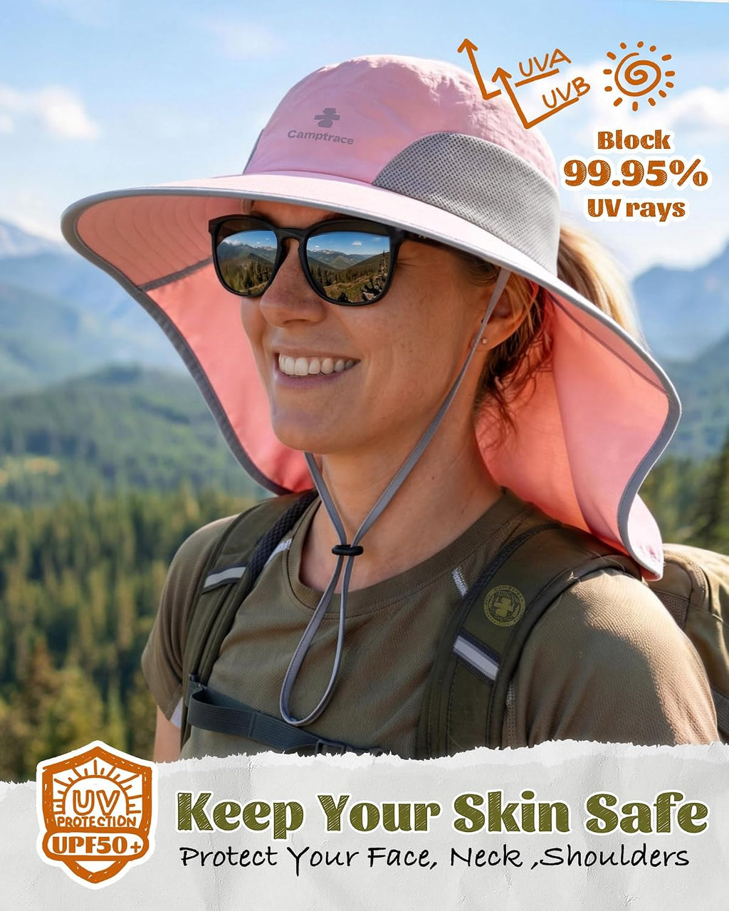 Camptrace Sun Hats for Women Men with Neck Flap UV Protection Wide Shade