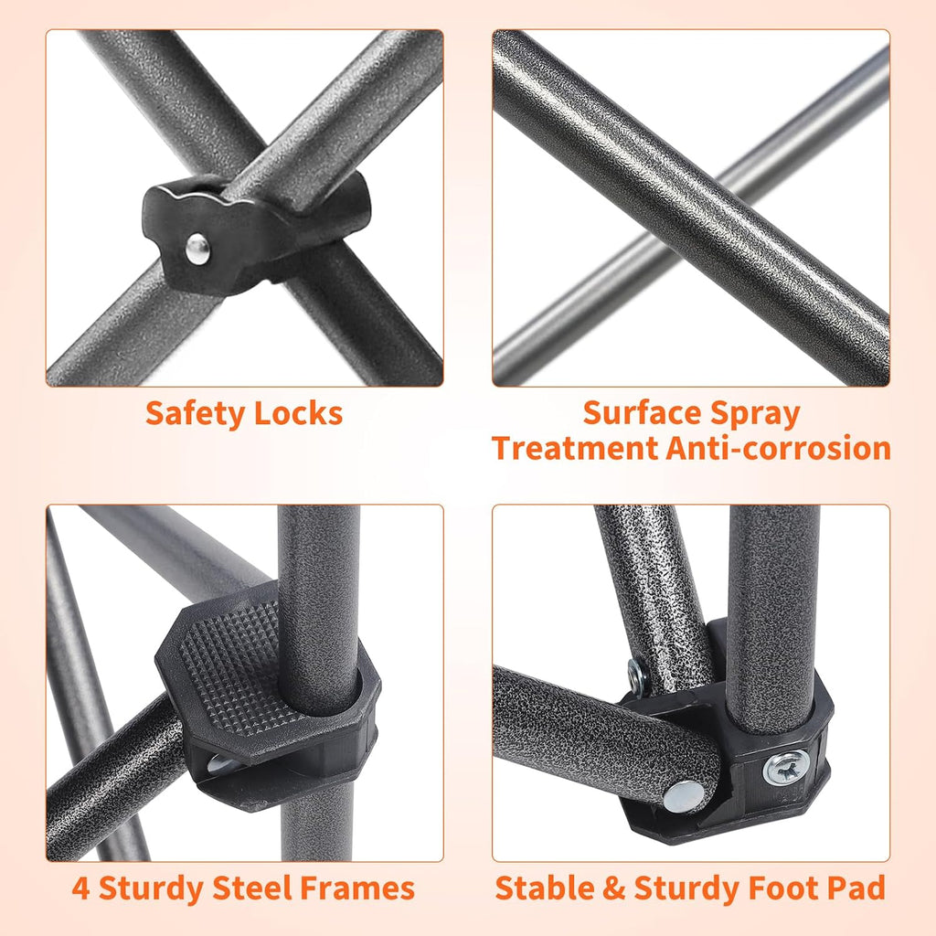 Oversized Padded Camping Chairs for Adults,Heavy Duty Support 400 Lbs,Folding Portable Lawn Chair w/Cup Holder,Cooler Bag,Side Pocket,Perfect for Outdoor Picnic,Hiking(Orange)