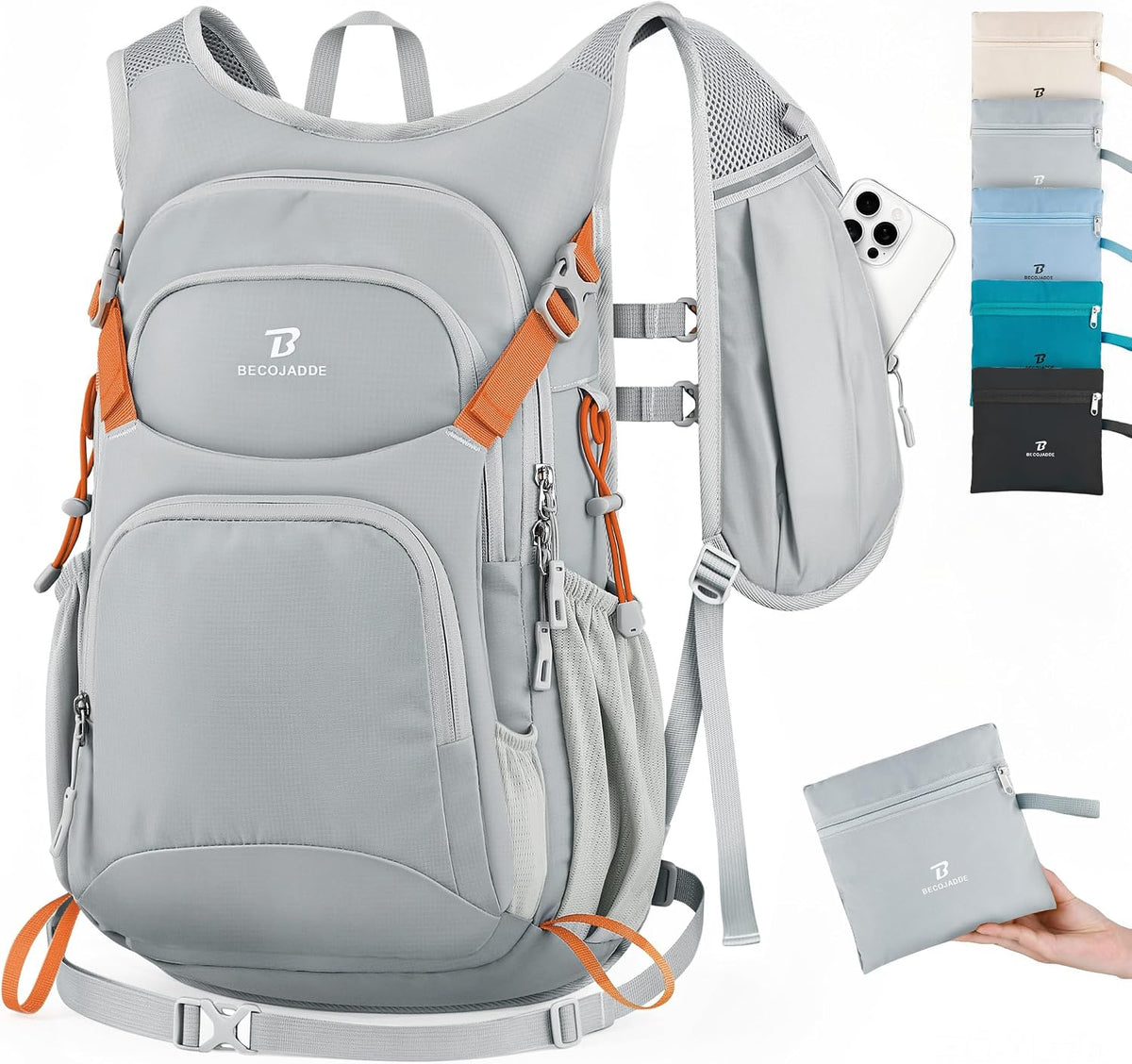 BECOJADDE 20L Hiking Backpack Lightweight Travel Backpacks Water-Resistant Daypack Fits Cycling Helmets for Men Women for Daily Outdoor Camping, Mist Gray