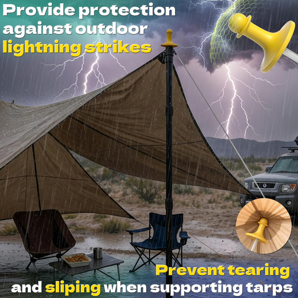 KJE 2 Pack Adjustable Heavy-Duty Tarp Poles, Camping Tent Poles Set with Ground Stakes & Guylines & Yellow Protection Caps, Aluminum Telescoping Pole(2.79ft to 8.5ft) for Outdoor Tarp Use