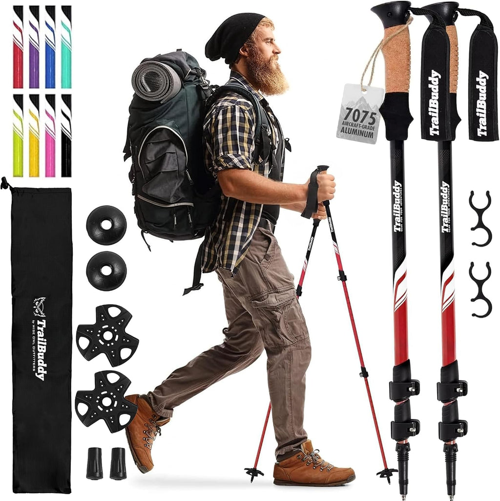 TrailBuddy Trekking Poles – Lightweight 7075 Aluminum Hiking Poles for Women, Men & Seniors – Collapsible Walking Sticks for Travel, Trails & Balance