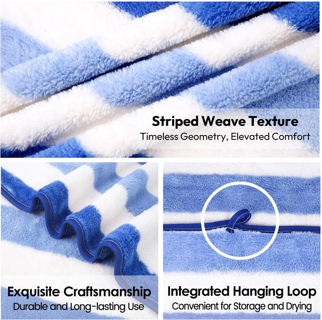 JML Bath Towels Set, 2 Pack, 30" x 60", Cabana Stripe Blue