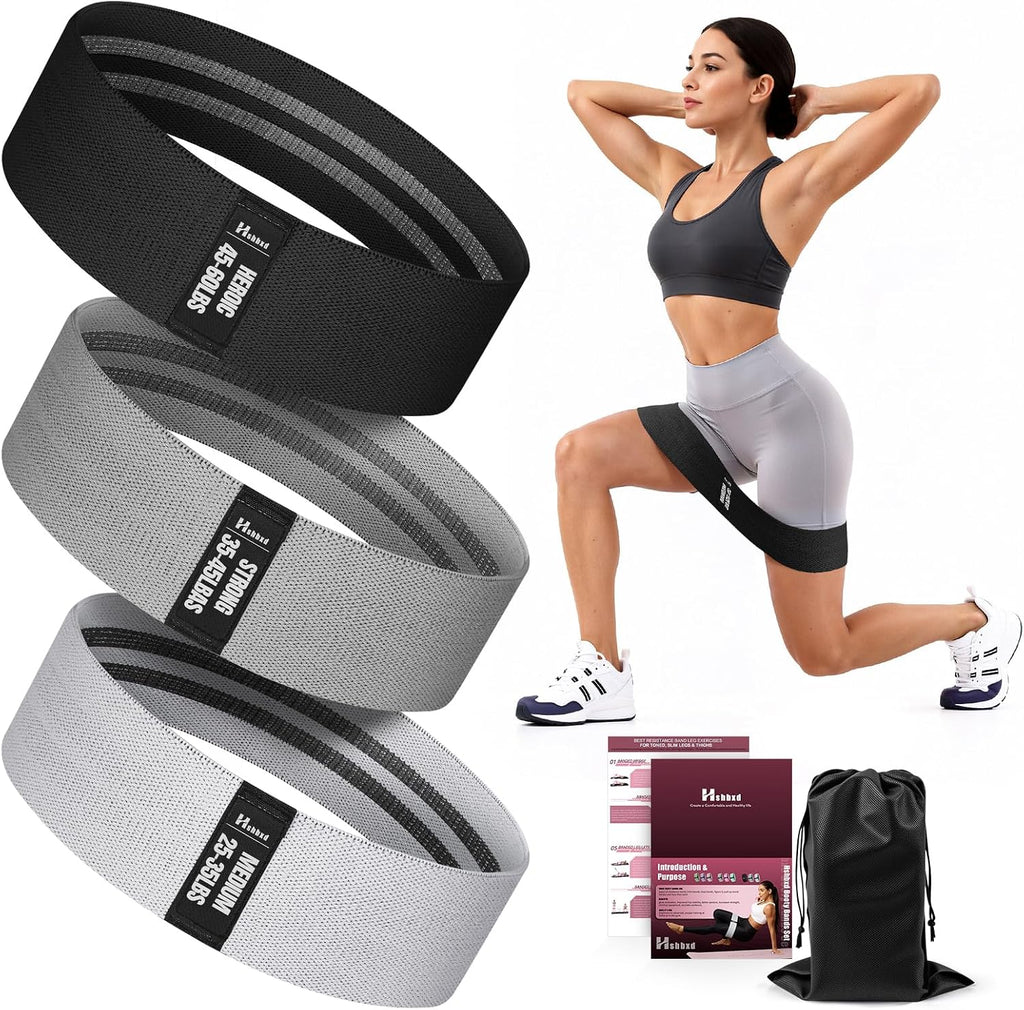 Fabric Resistance Band Set with Exercise Guide, 3 Levels for Hip and Glute