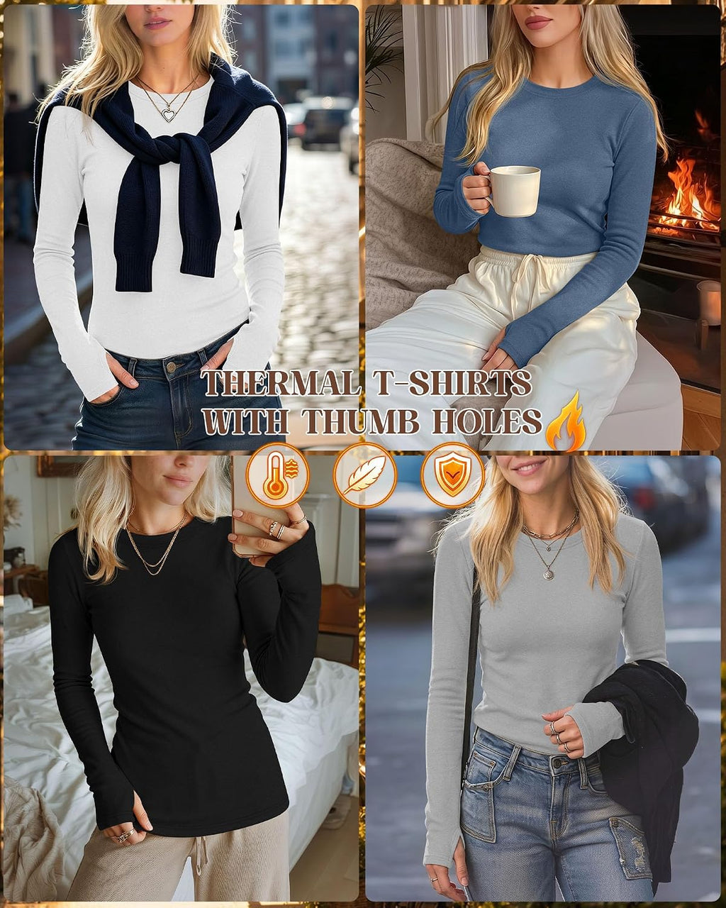 Neer 4 Pack Women's Thermal Fleece Lined Shirts Warm Base Layer
