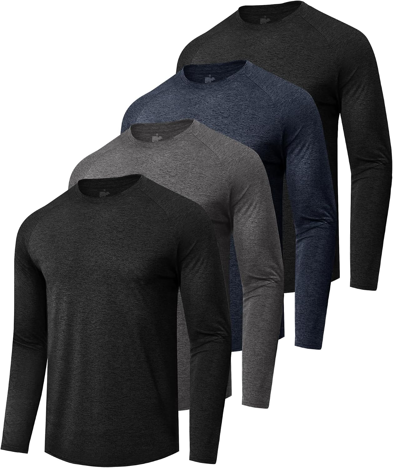 4 Pack Long Sleeve Shirts for Men - Quick Dry Moisture Wicking Tshirts