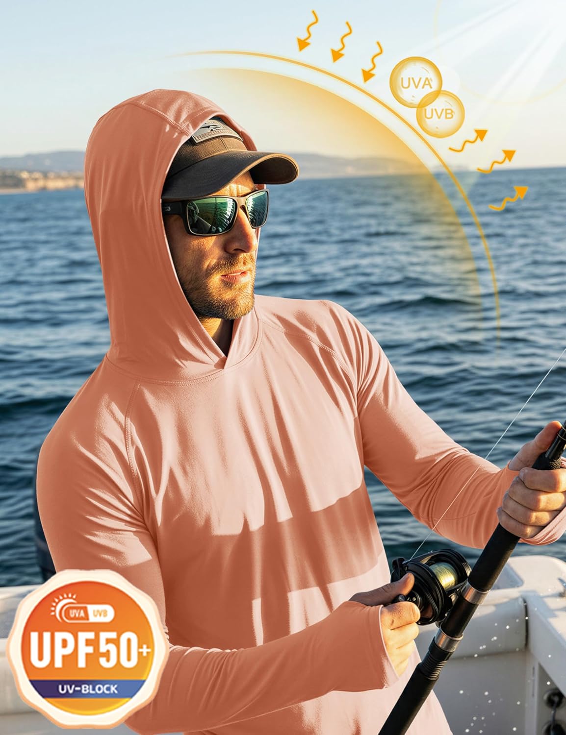 MAGCOMSEN Men's Hooded UPF 50+ Sun Protection T Shirts Long Sleeve Athletic Fishing Shirts Rash Guards