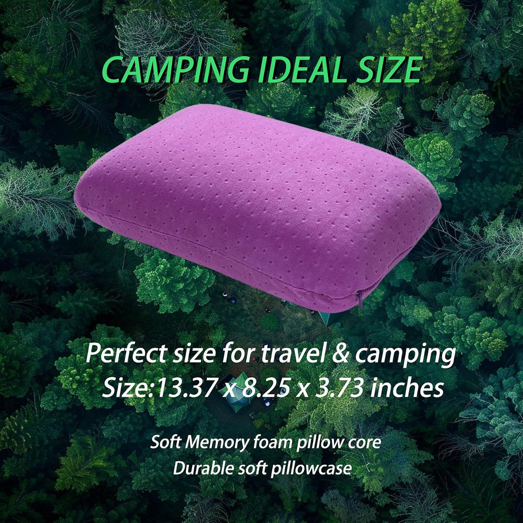 Travel Pillow Small Camping Pillow Memory Foam Bed Neck Soft Home Pillow Lightweight Easy to Carry Removable Pillow Cover for Travel,Sleeping,Nap and Neck,Knee,Leg,Lumbar Support Pillow (Purple)