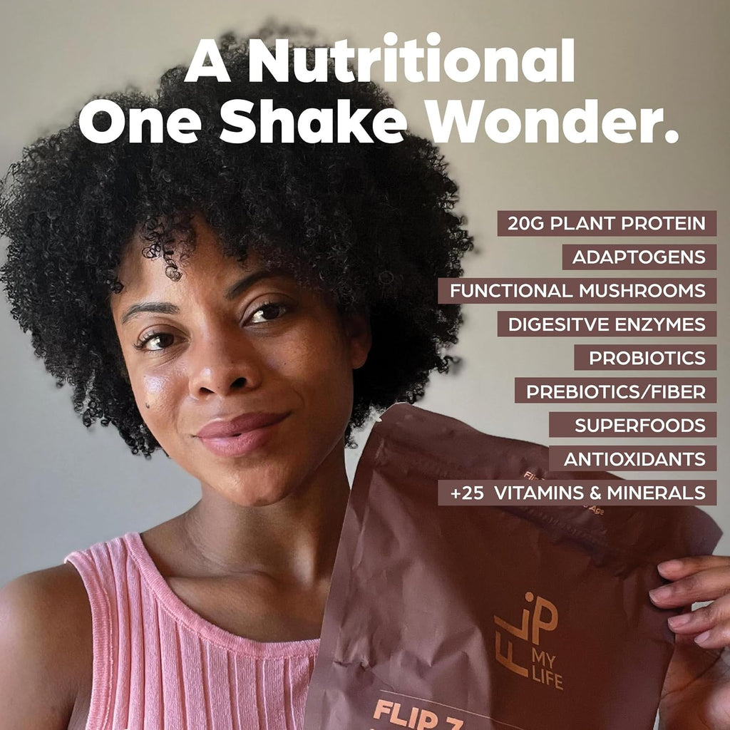 Flip My Life, Flip 7 Natural SuperFood, Plant-Based Protein, Complete Meal Replacement to Support Healthy Gut, 7 Mega Nutrient Rich Blends all in one to AGE BETTER - Chocolate