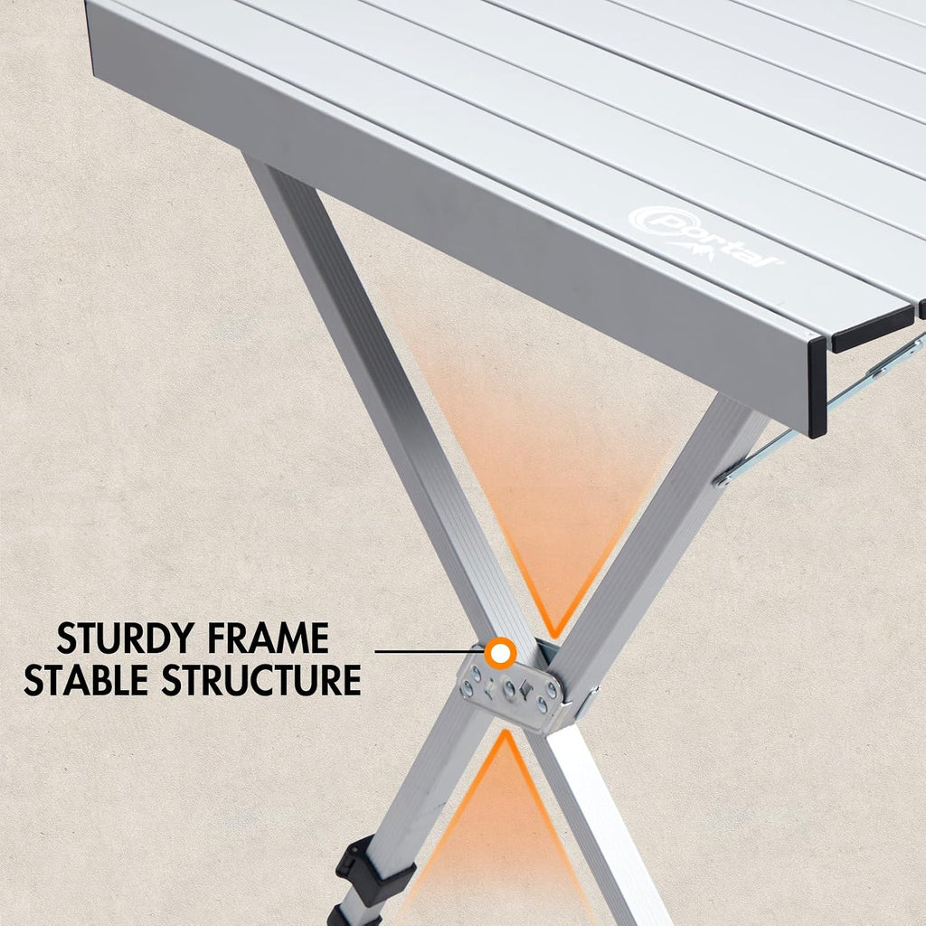 Portal Folding Camping Table with Adjustable Height,Portable Aluminum Table, Silver