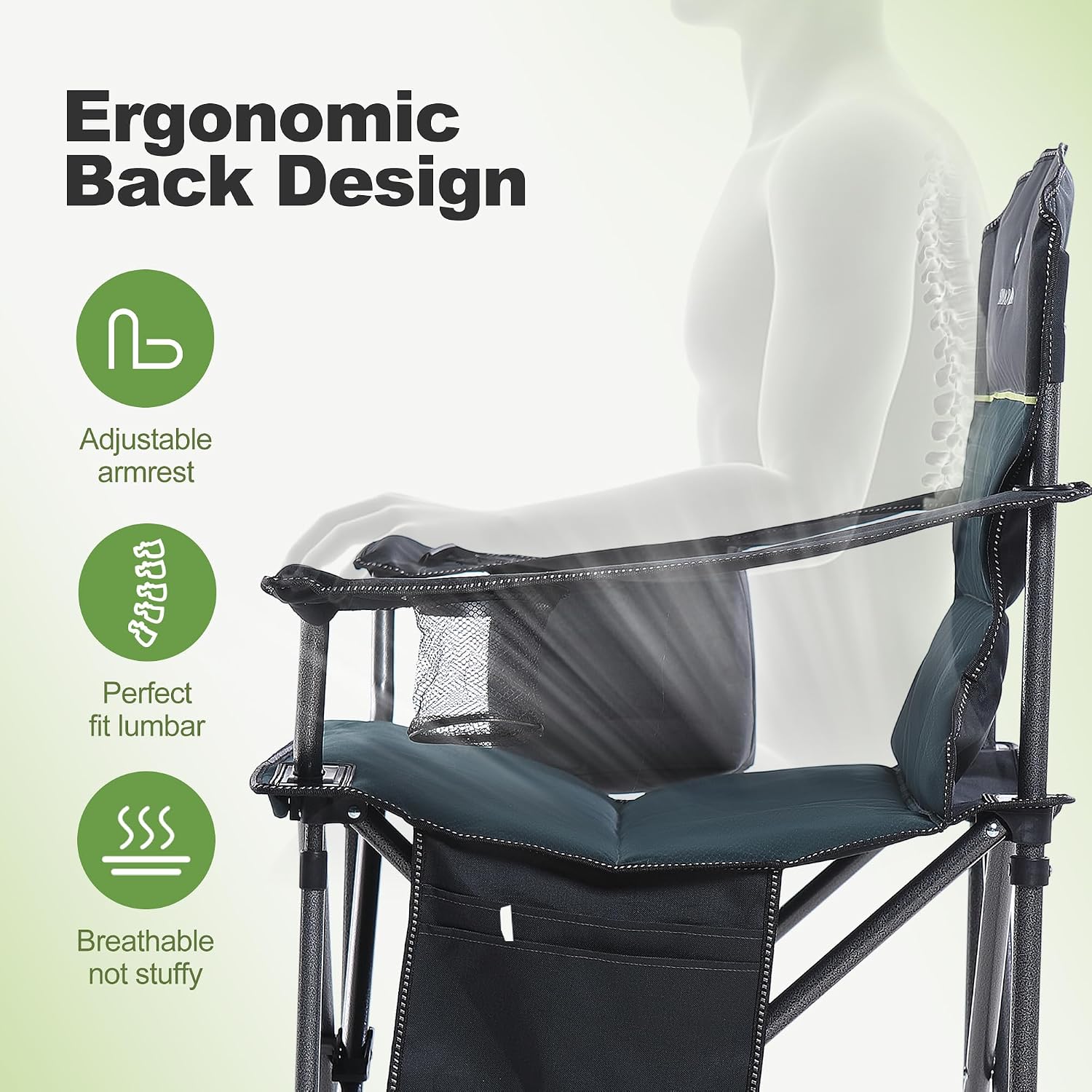LET'S CAMP Folding Camping Chair Oversized Heavy Duty Padded Outdoor Chair