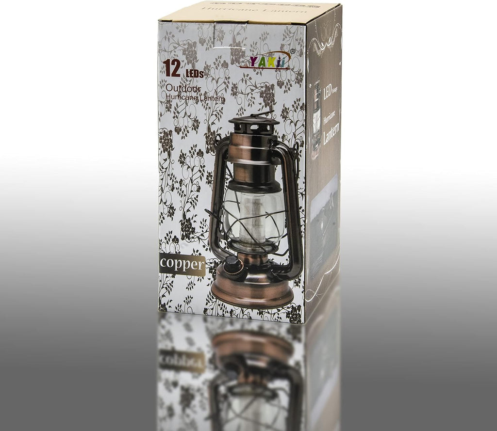 YAKii LED Vintage Lantern Metal Hanging Hurricane 12 LED Dimmer Switch Cold White Battery Operated Power Outage Indoor Camping Lighting Outdoor Brooklyn (Copper 2 Pack)